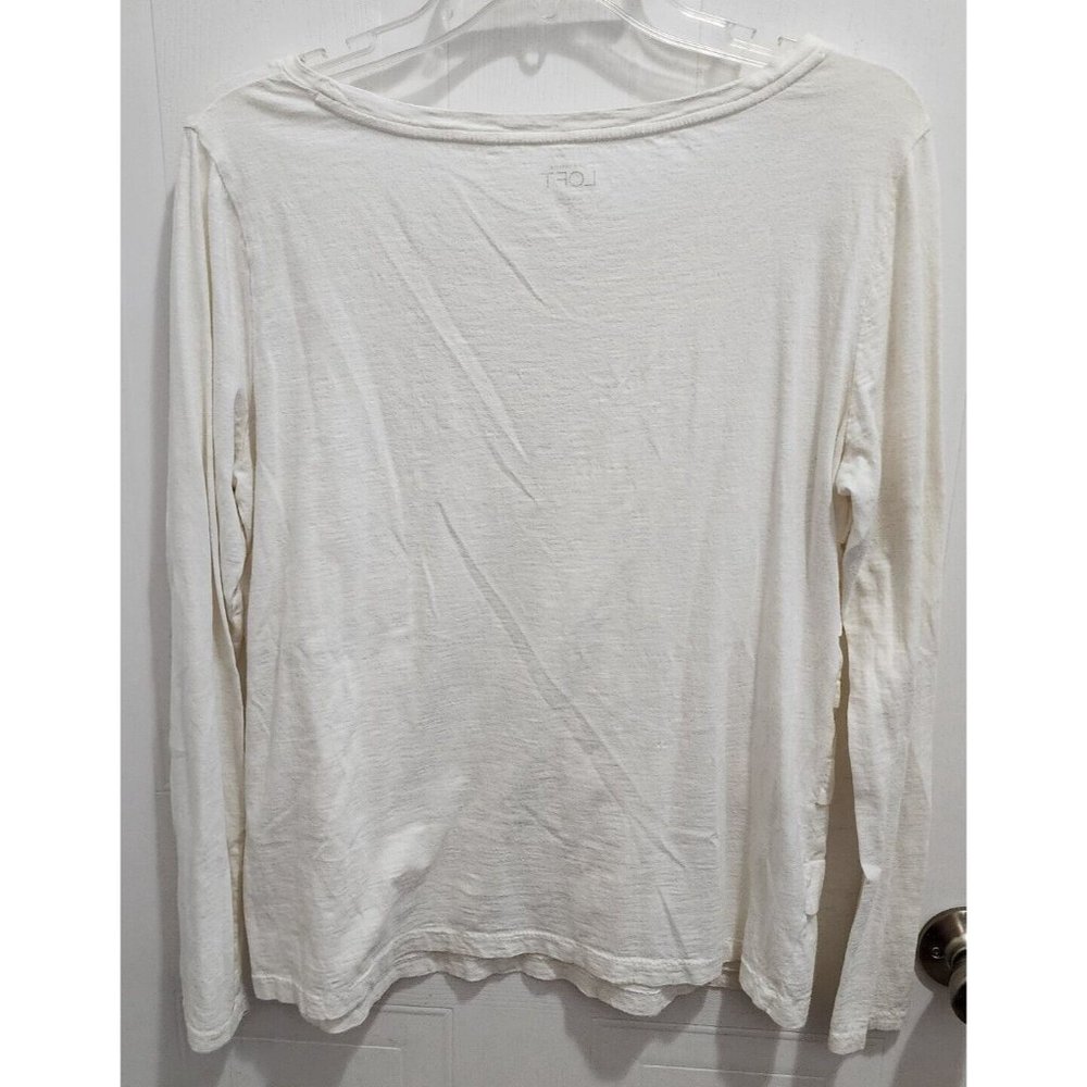 Ann Taylor LOFT Women's Long Sleeve Knit Tee Shirt Top Fabric Stripes White Sz L - Picture 7 of 7